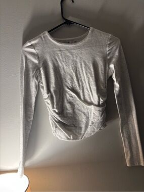 Pink Rose Light Gray Long-Sleeve Ruched Side Top